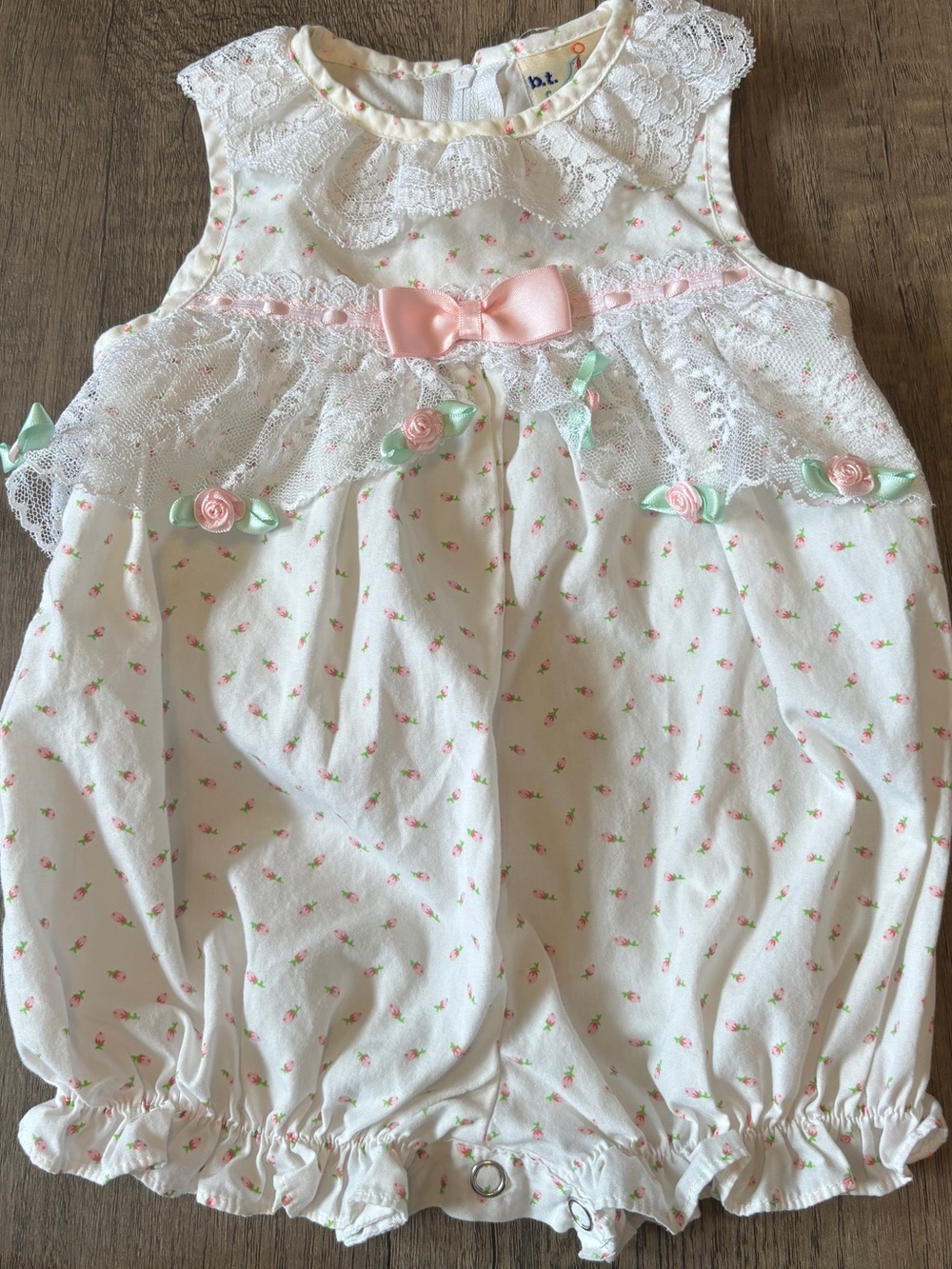 Vintage 90s 2000s Y2K Baby Bubble Romper Lace Frilly Girly Roses 3-6M
